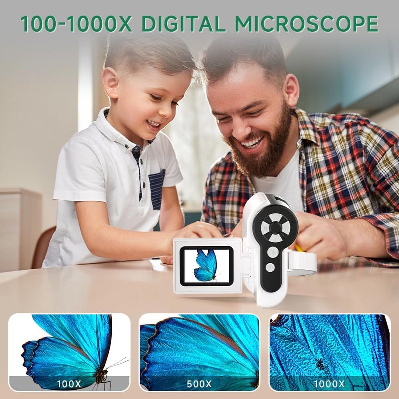 Dcorn Microscope for Kids, [3-in-1] 1000X Handheld Mini Scope with 2" LCD Screen, Portable Miniscope for Kids 8-12 Halloween Christmas Birthday Edu Gifts, 32GB TF Card Included - Image 2